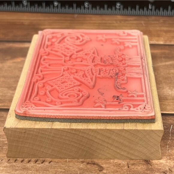 RARE Vintage Christmas Stocking Rubber Stamp ELF BLING SHOE G980 - Picture 4 of 4